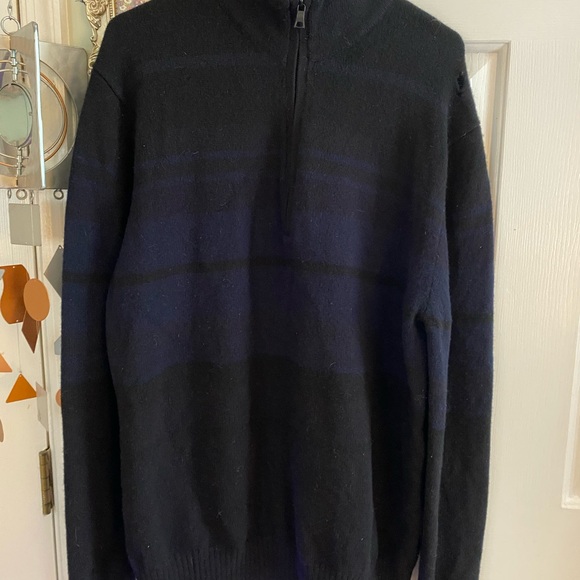 Banana Republic Sweater Mens XL Navy Striped 1/4 Rib-Knit Lambswool Cashmere - Picture 1 of 6